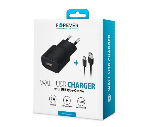 FOREVER 1xUSB 2A TC-01 + kabel USB-C czarna - 1390268 - zdjęcie 3